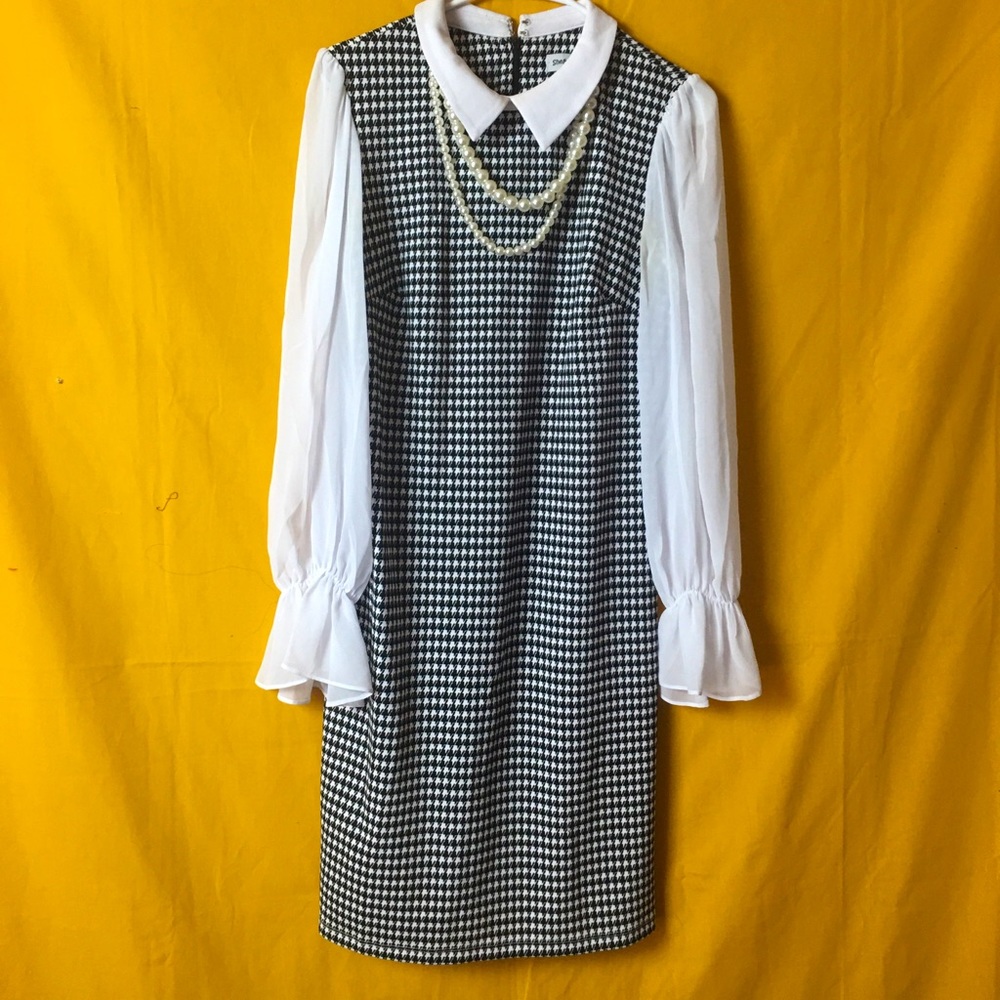 Dress with attached faux pearl necklace
